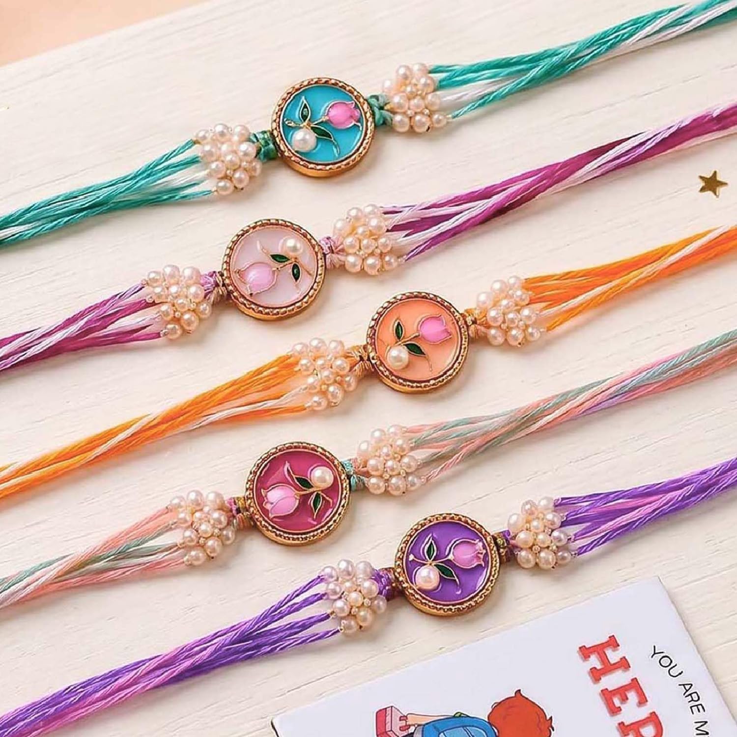 Ascension Set of 6 Floral Designer Rakhi Set for Brother, Bhai Rakhi Combo for Bhaiya & Sister Bracelet with Roli Tilak & You are My Hero Fridge Magnet for Raksha Bandhan Gift