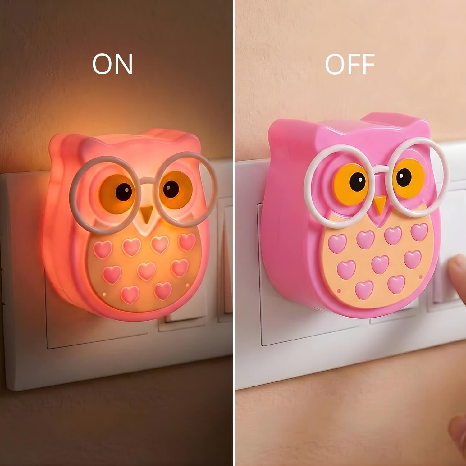 Ascension ABS Pink Owl LED Plug in Night Light for Kids Wall Lamp Take Good Care Children Sleep Light Nightlights for Baby Nursing Kids Favourite Birthday & Party Return Gifts