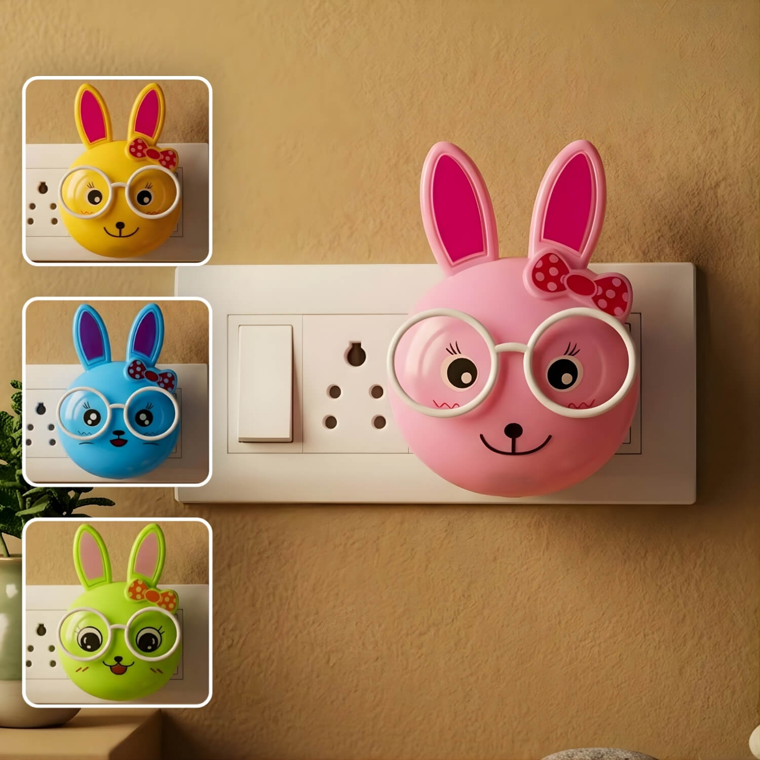 ascension Plastic 1Pcs Rabbit Shape Lamp 1 Watt Automatic LED Night Light Rabbit Lamp for Kids Birthday & Party Return Gifts Baby Light Cartoon Night Lamp (Random Color)