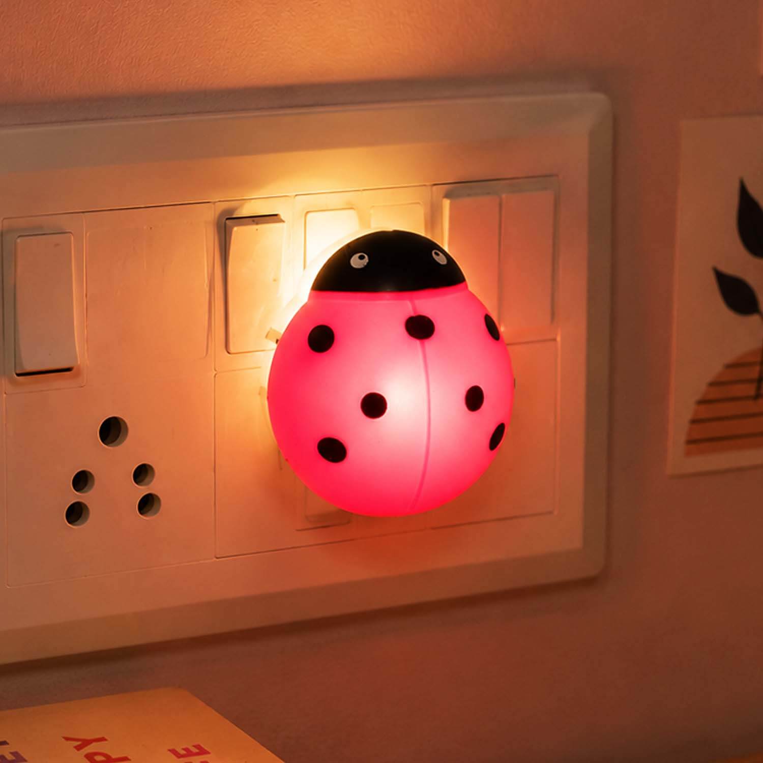 ascension 1 Pc Romantic Energy Saving Creative Lady Bug Shaped Design Night Light Animals Cartoon lamp for Bedroom Home Decor Kids Favourite Birthday Party Return Gifts (Assorted Color)