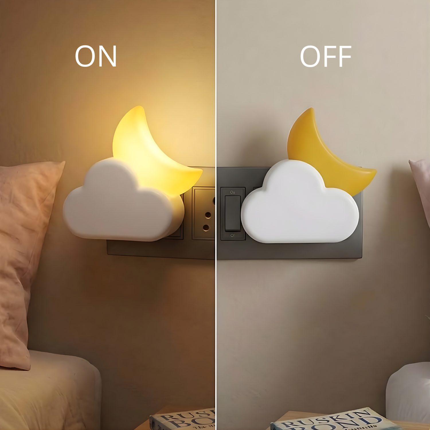 ascension Cute Moon & Cloud LED Night Light for Kids, Soft Glow Nursery Lamp, Baby Room Night Lamp, Bedroom Table Decor, Cartoon Night Light