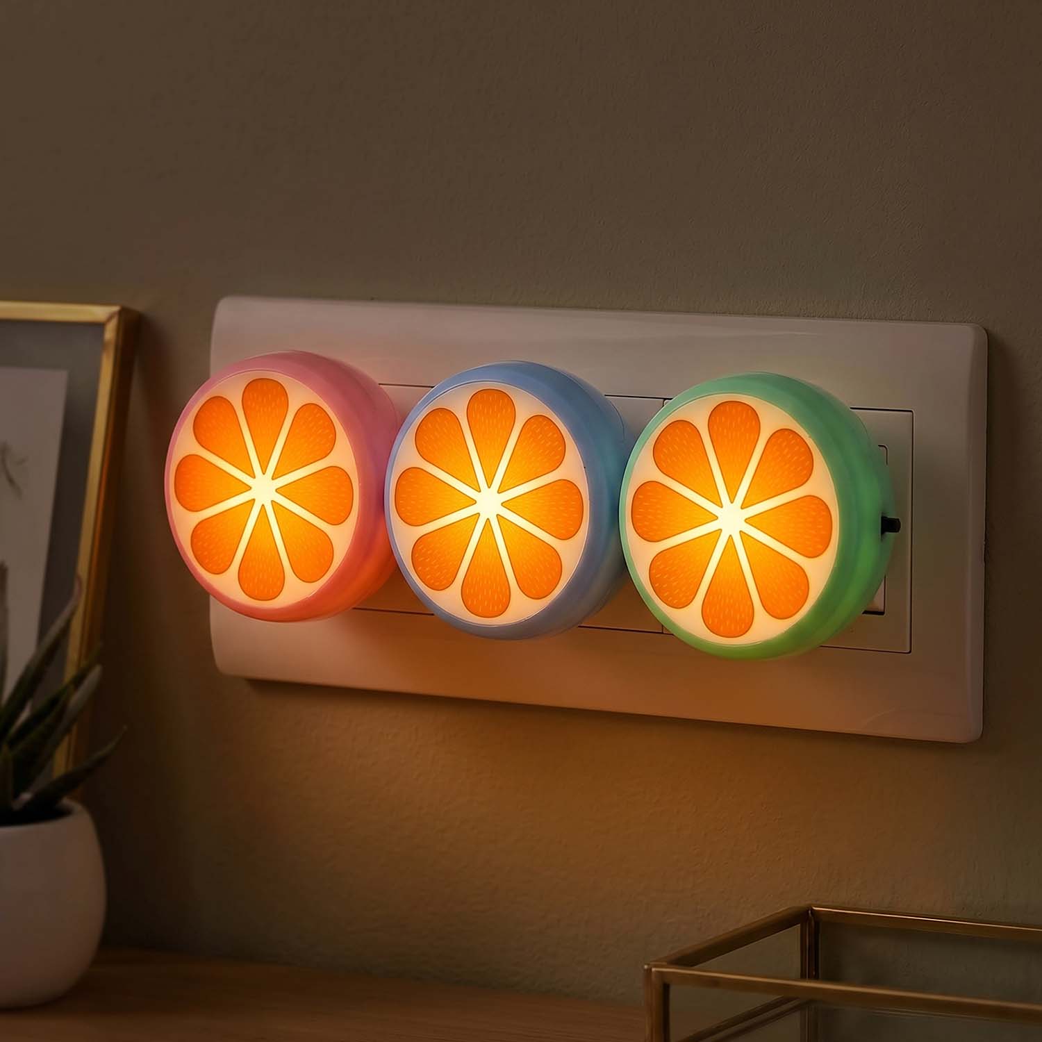 ascension LED Orange Slice Night Lamp with Switch, Plug-in Wall Night Light, Warm Soft Glow Decorative Light for Bedroom, Hallway, Kids Room Kids Birthday Party Return Gifts Item (Random Color)