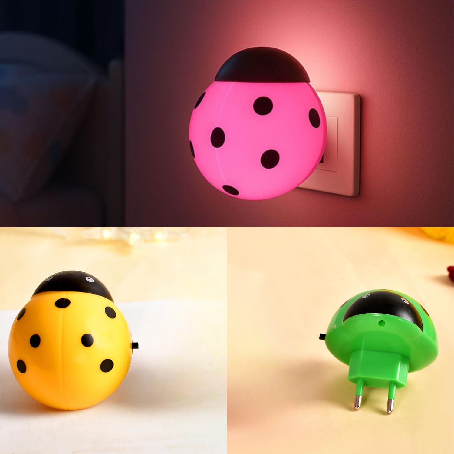 ascension Plastic 1Pcs Romantic Energy Saving Creative Lady Bug Shaped LED Night Light Lamp Animals Cartoon Lamp for Bedroom Home Decor Kids Birthday Party Return Gifts (Assorted Color)