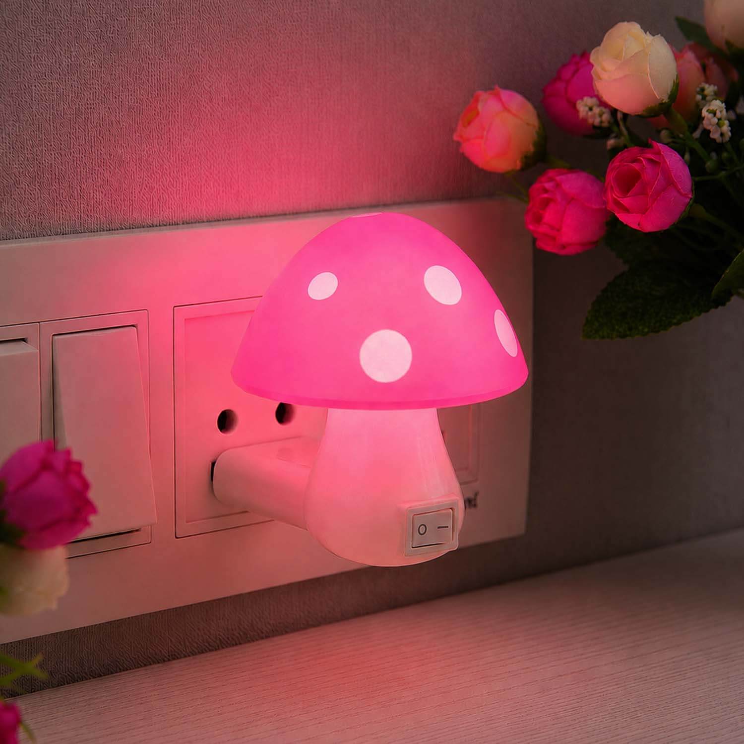 ascension 1Pc Mushroom Night Light LED Wall Plug-in with Manual Toggle Switch Lamp for Kids Bedroom, Nursery, and Home Decor, Kids Favourite Birthday & Party Return Gifts (Random Colour)