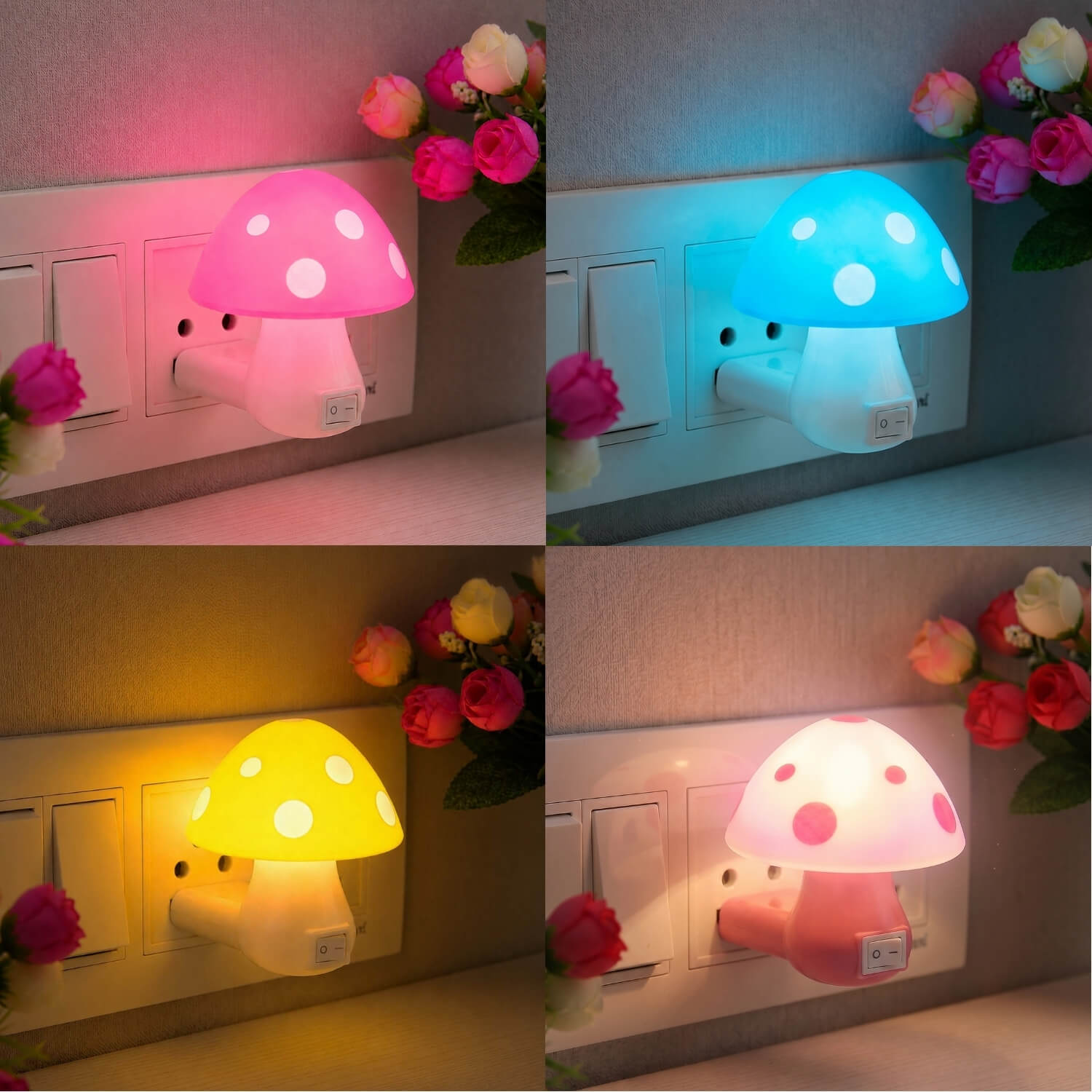 ascension Mushroom Night Light LED Wall Plug-in with Manual Toggle Switch Lamp for Kids Bedroom, Nursery, and Home Decor, Kids Favourite Birthday & Party Return Gifts (Random Colour) (Set of 2) (Copy)