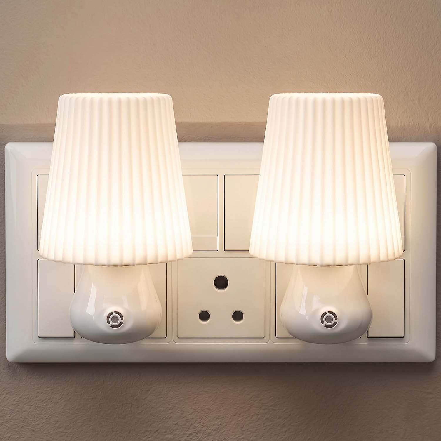 ascension LED Stylish Night Lamp with Sensor, Plug-in Wall Night Light, Warm Soft Glow Decorative Light for Bedroom, Hallway, Kids Room Kids Birthday Party Return Gifts Item (Pack of 2)