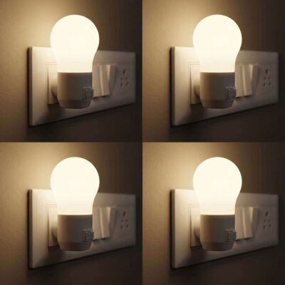 ascension Plug-in LED Night Lamp with Switch, Plug-in Wall Night Light, Warm Soft Glow Decorative Light for Bedroom, Hallway, Kids Room Kids Birthday Party Return Gifts Item (Pack of 4)