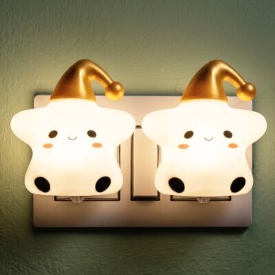 ascension Star Shape LED Night Lamp with Switch, Plug-in Wall Night Light, Warm Soft Glow Decorative Light for Bedroom, Hallway, Kids Room Kids Birthday Party Return Gifts Item (Pack of 2)