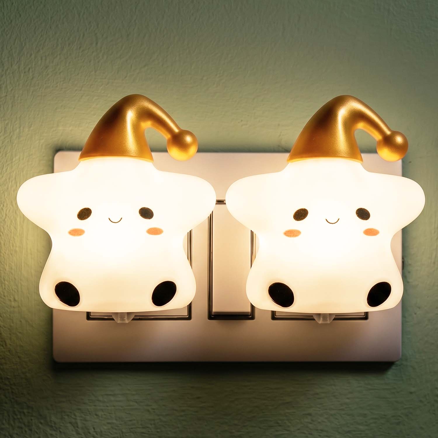 ascension Star Shape LED Night Lamp with Switch, Plug-in Wall Night Light, Warm Soft Glow Decorative Light for Bedroom, Hallway, Kids Room Kids Birthday Party Return Gifts Item (Pack of 2)