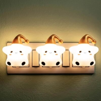 ascension Star Shape LED Night Lamp with Switch, Plug-in Wall Night Light, Warm Soft Glow Decorative Light for Bedroom, Hallway, Kids Room Kids Birthday Party Return Gifts Item (Pack of 3)