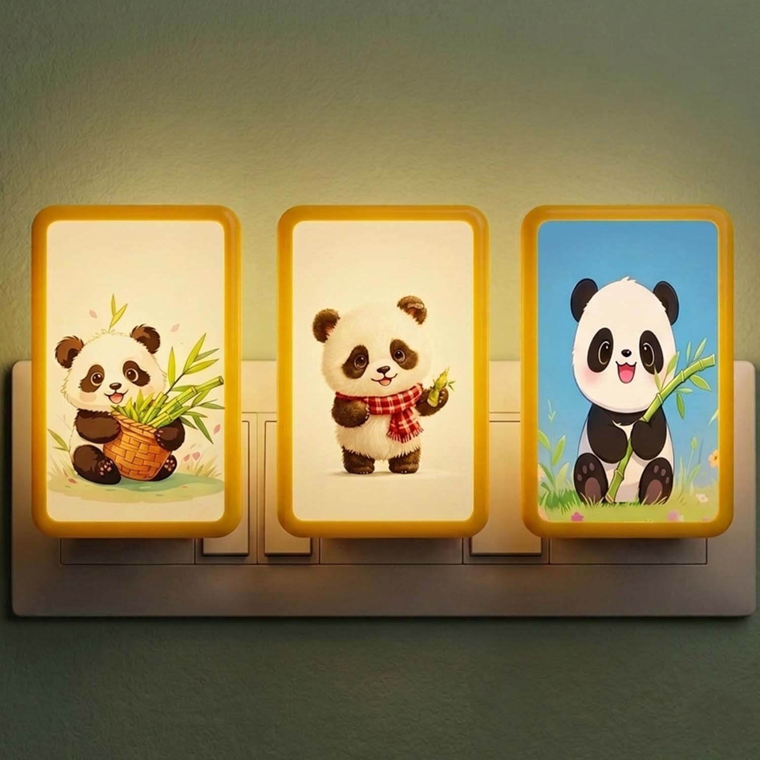 ascension 3 Pc Cute Panda LED Night Lamp with Switch, Plug-in Wall Night Light, Warm Soft Glow Decorative Light for Bedroom, Hallway, Kids Room Kids Birthday Party Return Gifts Item Assorted Design