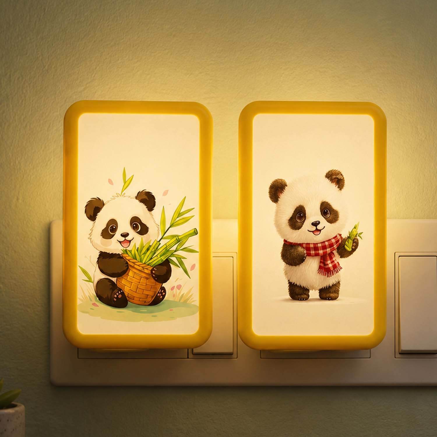 ascension 2 Pc Cute Panda LED Night Lamp with Switch, Plug-in Wall Night Light, Warm Soft Glow Decorative Light for Bedroom, Hallway, Kids Room Kids Birthday Party Return Gifts Item Assorted Design