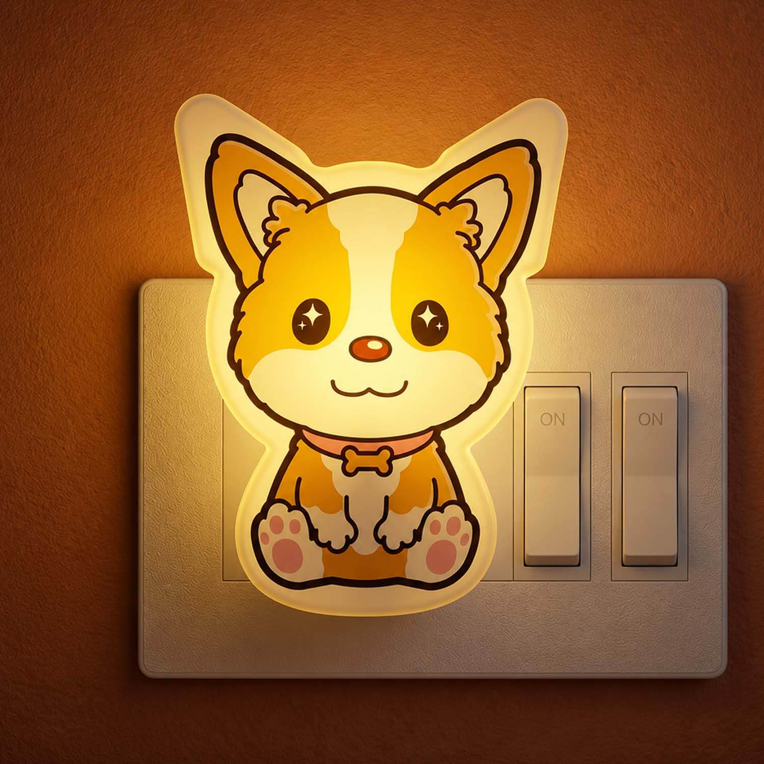 ascension Cute Puppy LED Night Lamp with Switch, Plug-in Wall Night Light, Warm Soft Glow Decorative Light for Bedroom, Hallway, Kids Room Kids Birthday Party Return Gifts Item Assorted Design