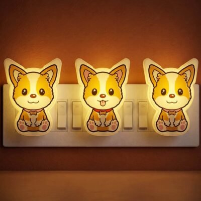 ascension 3 Pc Cute Puppy LED Night Lamp with Switch, Plug-in Wall Night Light, Warm Soft Glow Decorative Light for Bedroom, Hallway, Kids Room Kids Birthday Party Return Gifts Item Assorted Design