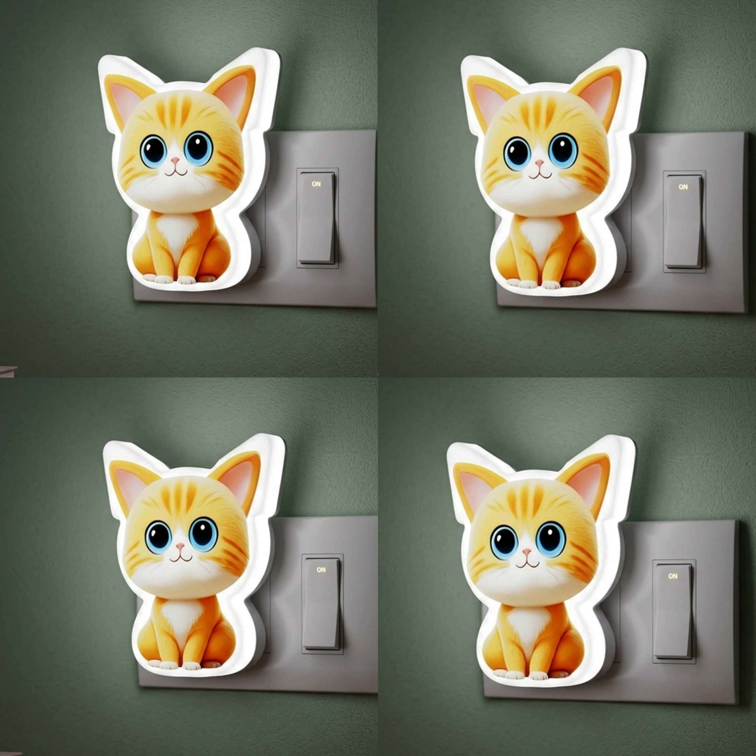 ascension 4 Pc Cute Cat LED Night Lamp with Switch, Plug-in Wall Night Light, Warm Soft Glow Decorative Light for Bedroom, Hallway, Kids Room Kids Birthday Party Return Gifts Item Assorted Design