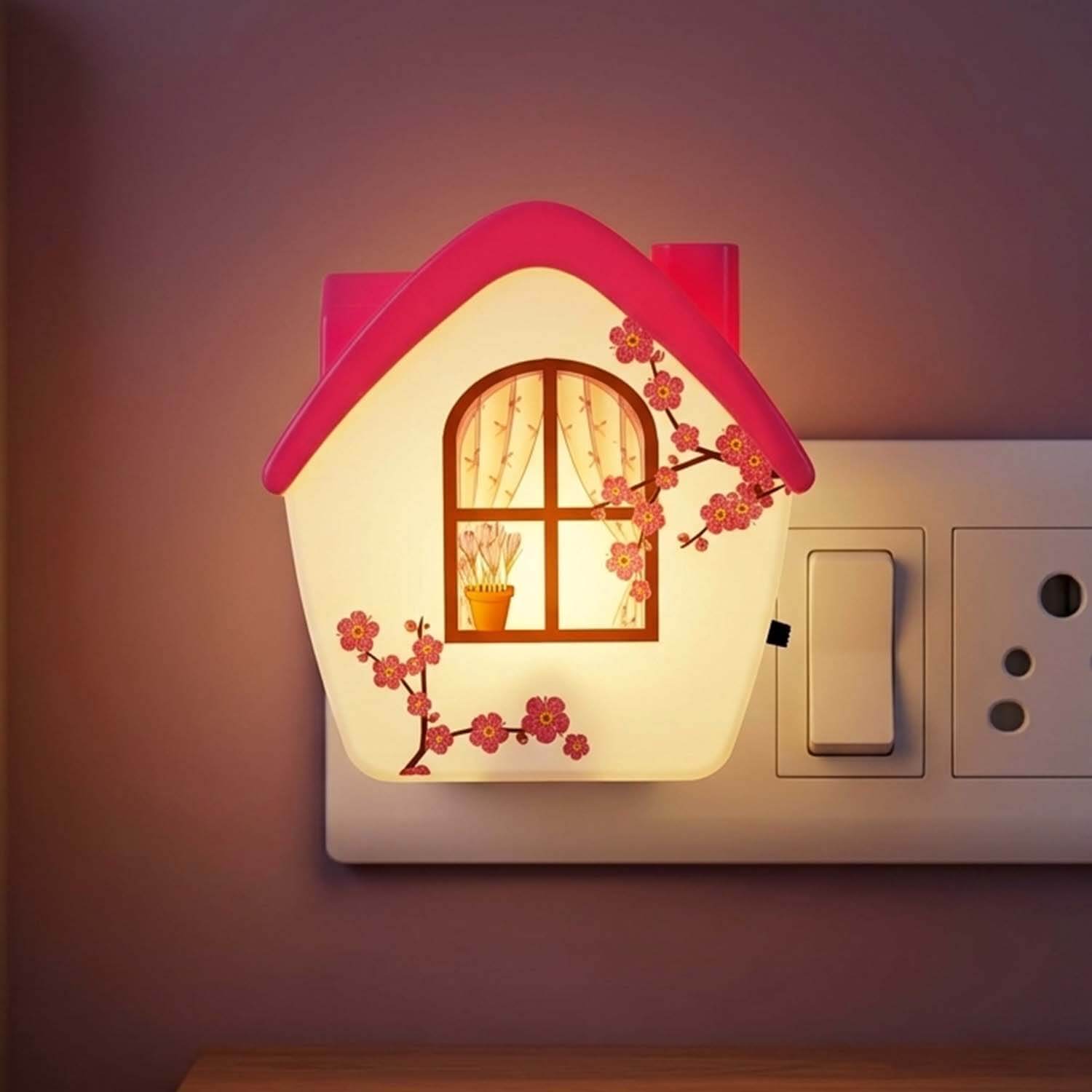 ascension House Shape LED Night Lamp with Switch, Plug-in Wall Night Light, Warm Soft Glow Decorative Light for Bedroom, Hallway, Kids Room Kids Birthday Party Return Gifts Item Assorted Design