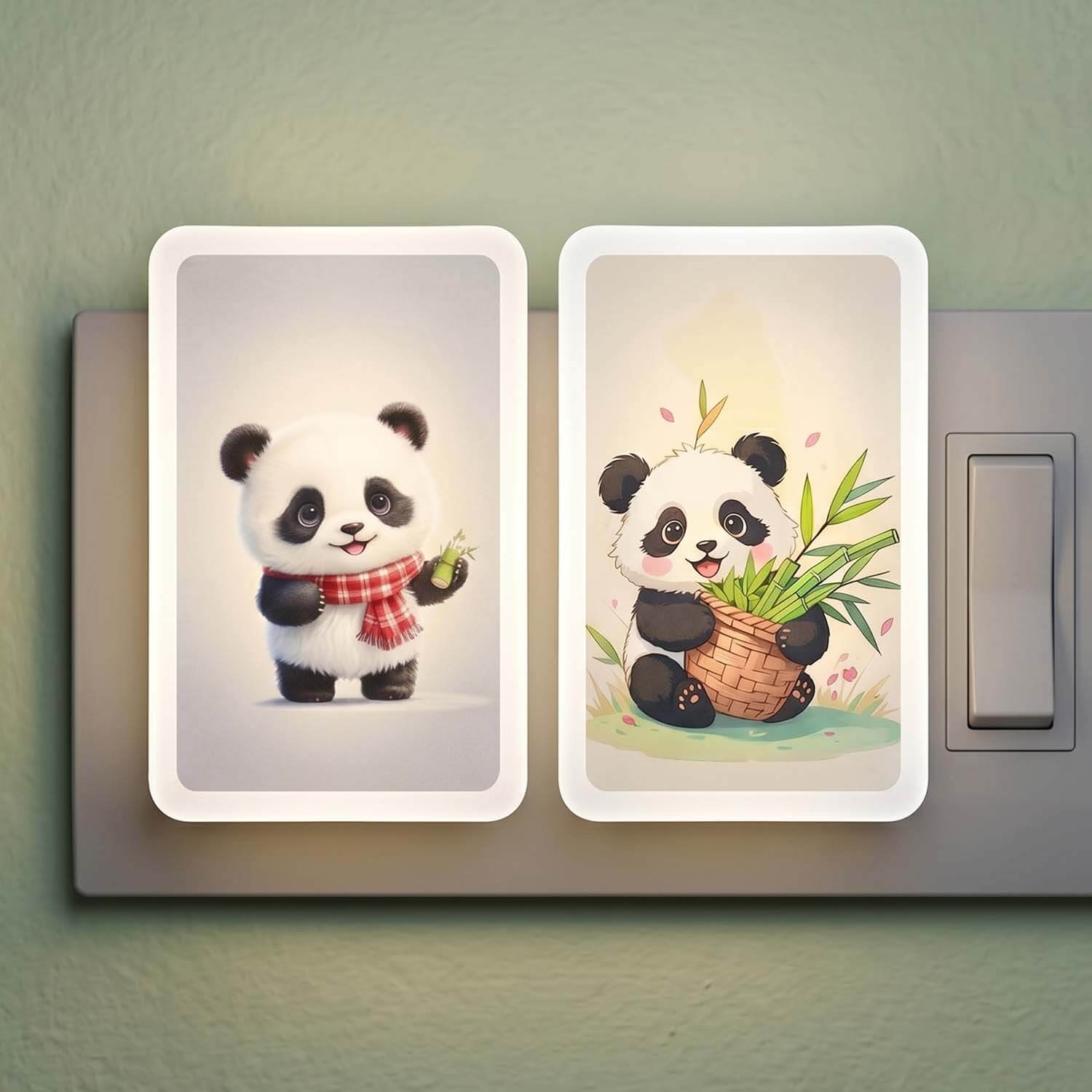 ascension 2 Pc Kids Panda LED Night Lamp with Switch, Plug-in Wall Night Light, Warm Soft Glow Decorative Light for Bedroom, Hallway, Kids Room Kids Birthday Party Return Gifts Item Assorted Design