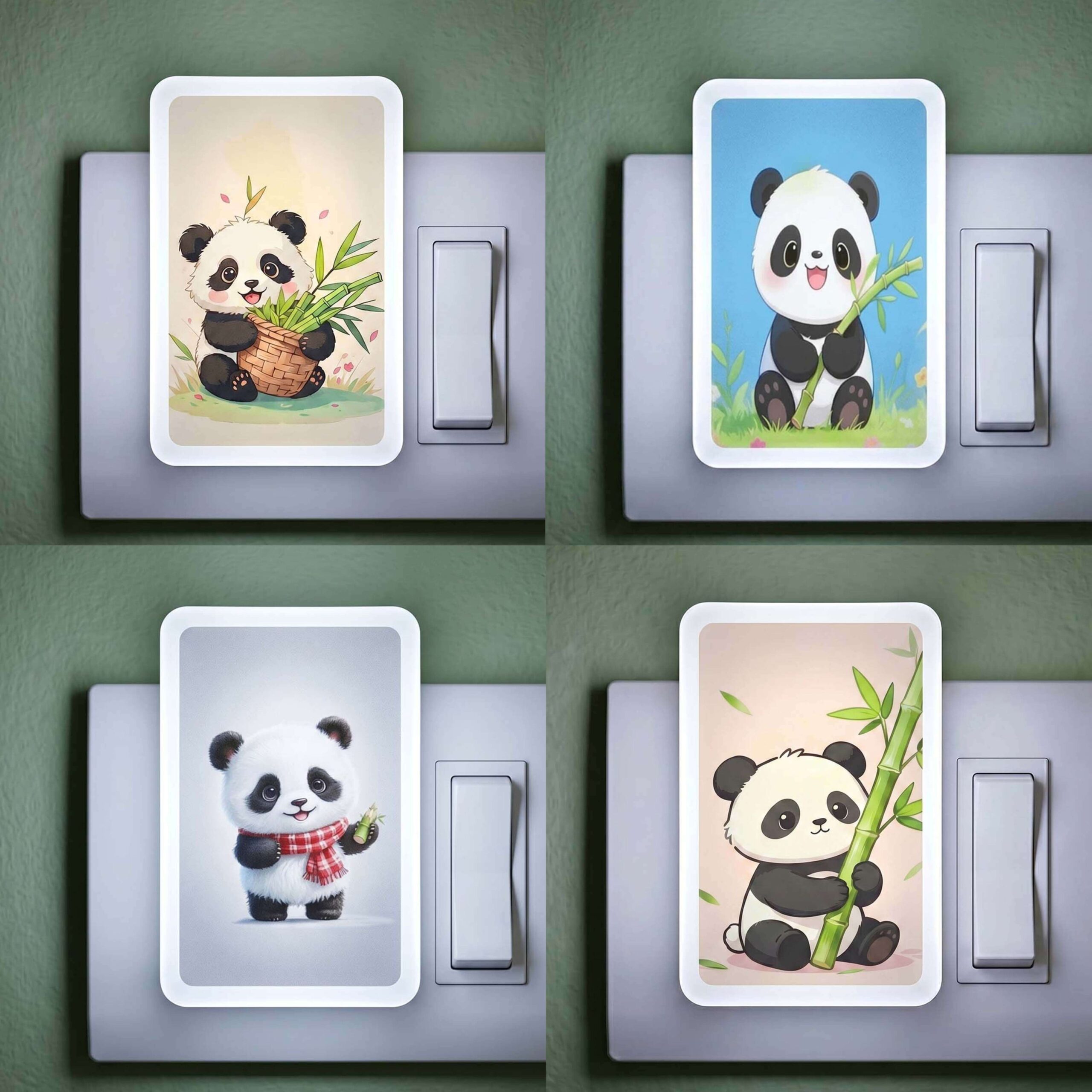 ascension 4 Pc Kids Panda LED Night Lamp with Switch, Plug-in Wall Night Light, Warm Soft Glow Decorative Light for Bedroom, Hallway, Kids Room Kids Birthday Party Return Gifts Item Assorted Design