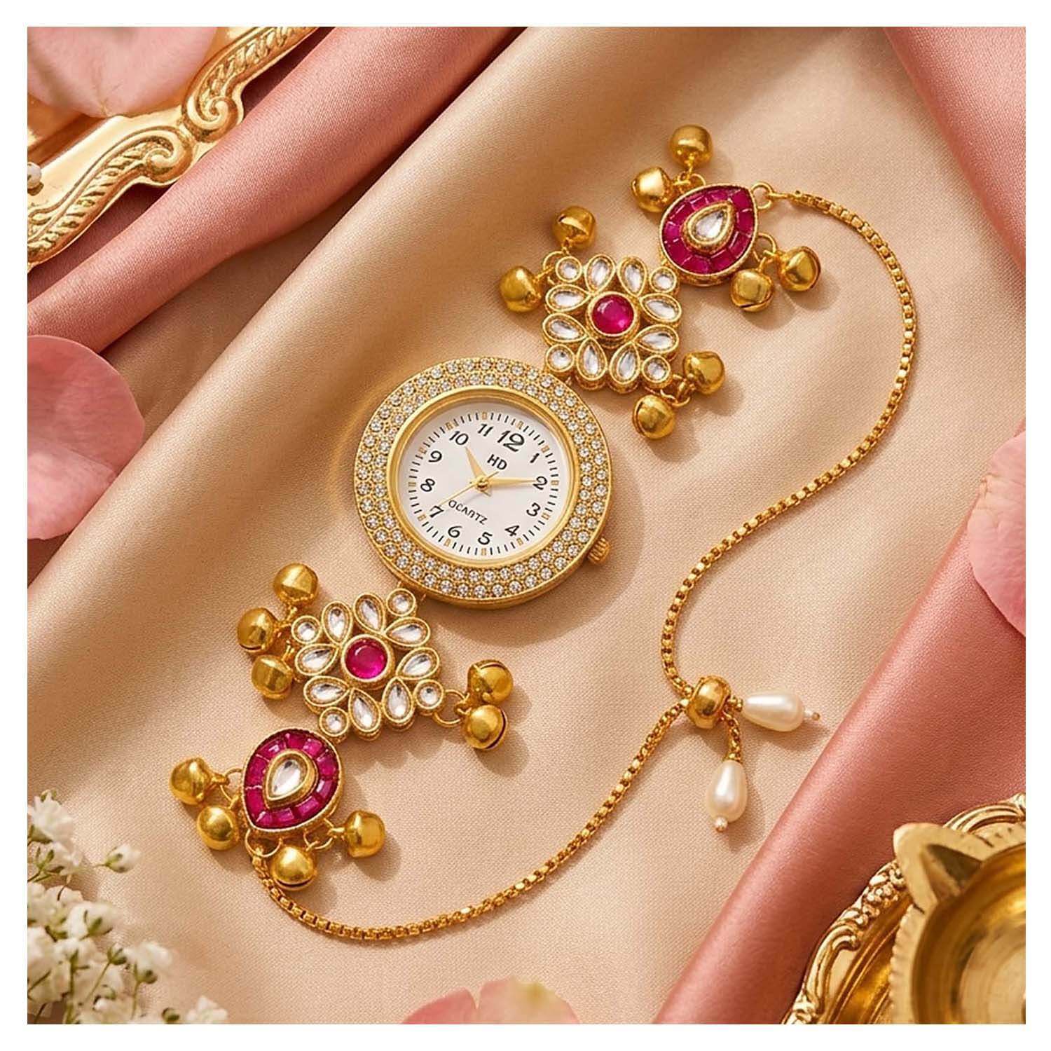 ascension Premium Designer kashmiri Watch Rakhi Pearl Detailing Raksha Bandhan Gift Band Bracelet watch for Bhabhi Sister Girls Rakhi beautifull crafted for women traditional charm with a modern touch
