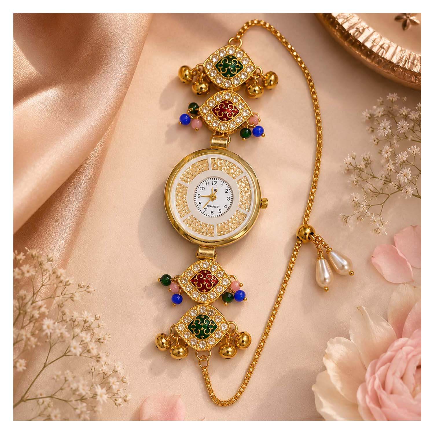 Ascension Premium Designer Kashmiri Watch Rakhi Watch is Designed to Make Every Outfit Look Festive and Stylish Best for Raksha Bandhan Gift Bracelet Watch for Sister Bhabhi Girls Traditional Look.