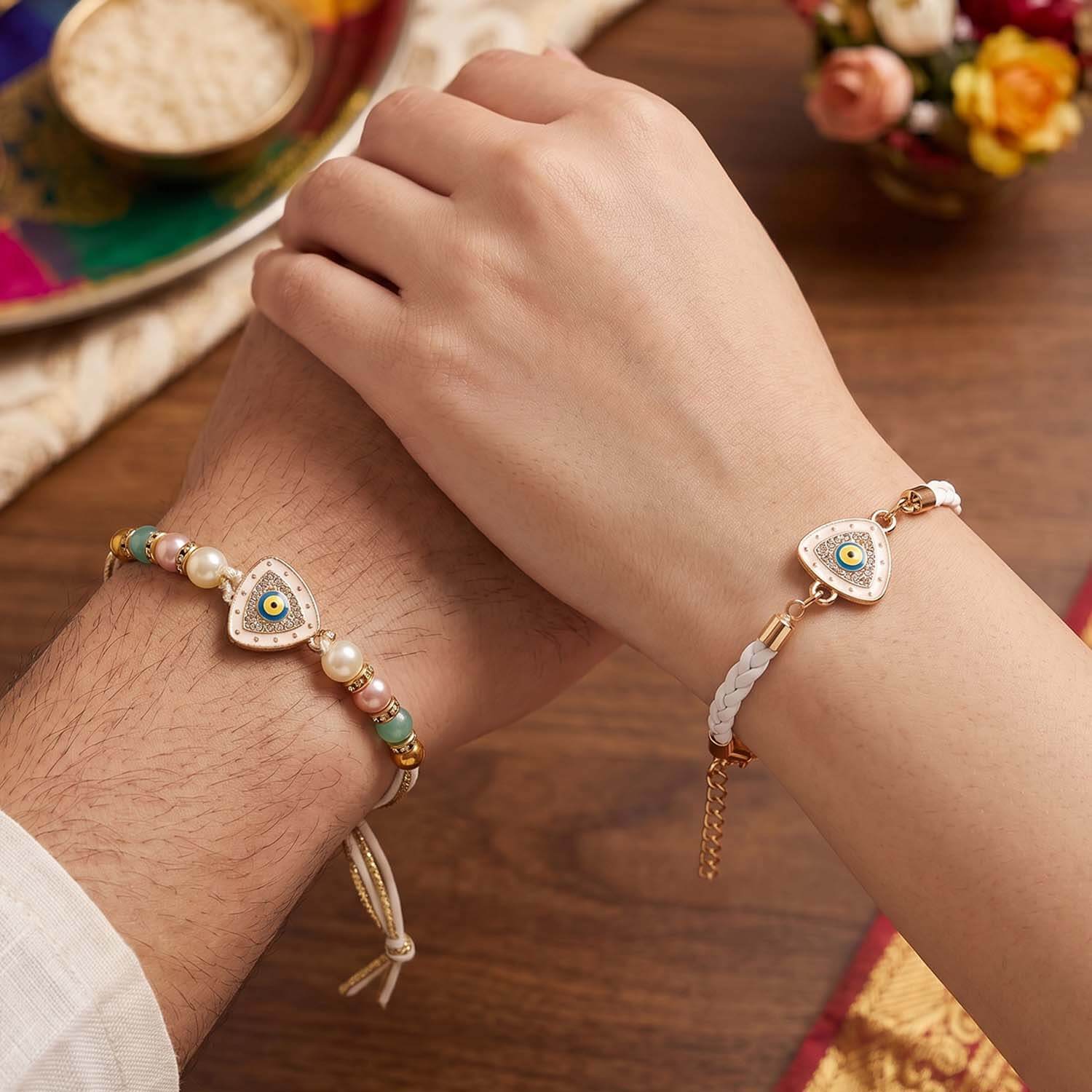 Ascension Evil Eye Rakhi for Bhaiya Bhabhi Couple Rakhi Set for Brother & Sister Bracelet with Roli Tilak & You are My Hero Fridge Magnet Nazar Protection Raksha Bandhan Gift - Image 2