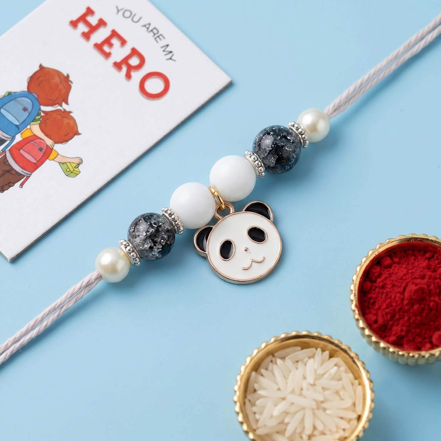Ascension 1 Pc Cute Panda Rakhi for Kids, Brother & Sister,Girls & Boys, Bhai Raksha Bandhan for Girls & Boys with Roli Tilak Rakhi Set for Brother