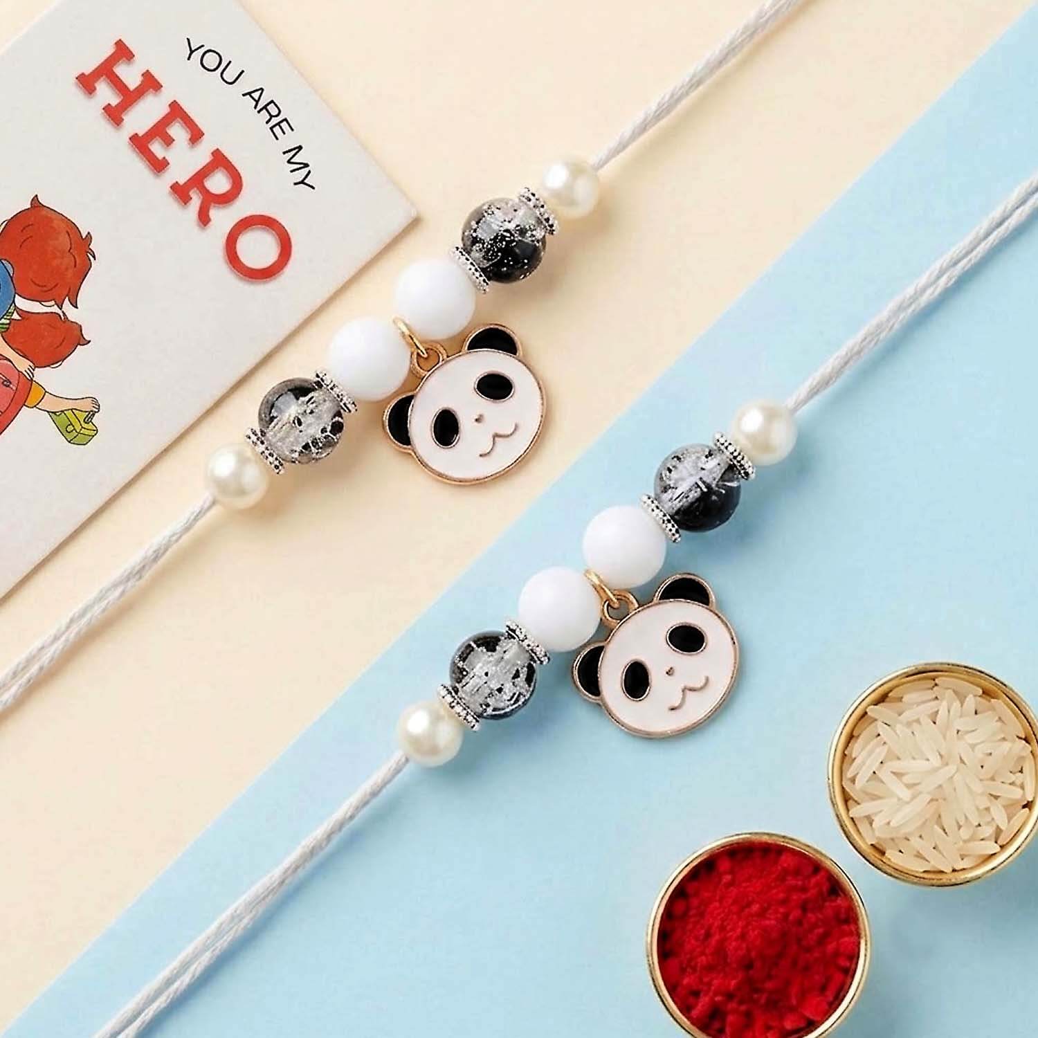 Ascension Set of 2 Cute Panda Rakhi for Kids, Brother & Sister,Girls & Boys, Bhai Raksha Bandhan for Girls & Boys with Roli Tilak Rakhi Set for Brother