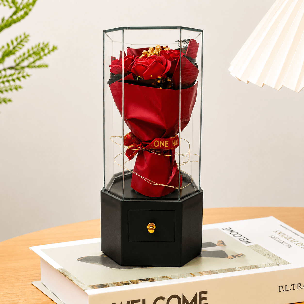 Ascension Luxury Eternal Rose Flower Gift Box Acrylic Display Case Artificial Red Roses Jewellery Storage Box Romantic Gift for Girlfriend, Wife, Anniversary, Birthday, Valentine's Day, Home Decor