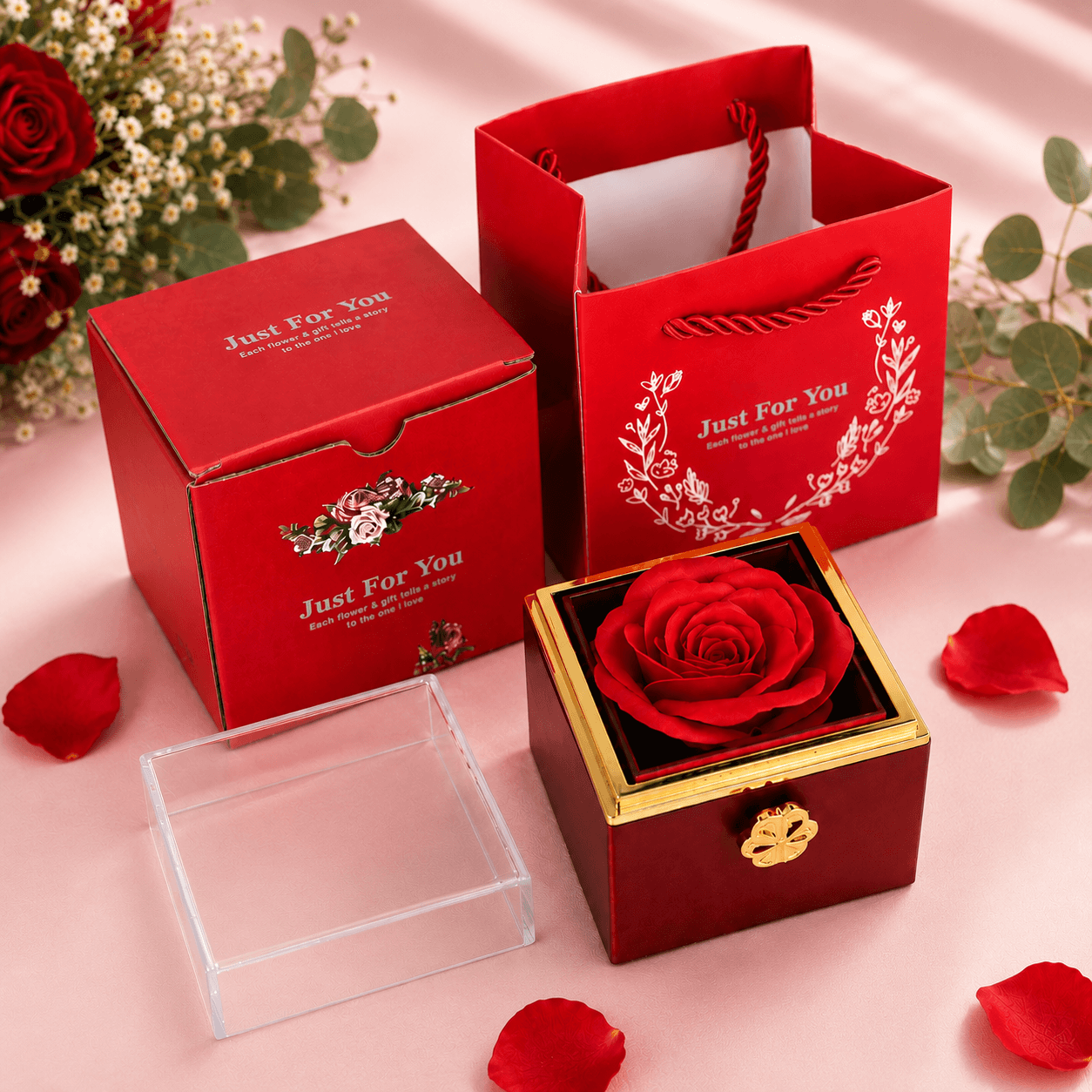 Ascension Eternal Real Preserved Rose Acrylic Gift Box Luxury Eternal Rose Romantic Valentine Gift for Girlfriend Love Showpiece Items for Birthday Anniversary Proposal Home & Office Decor (Red)