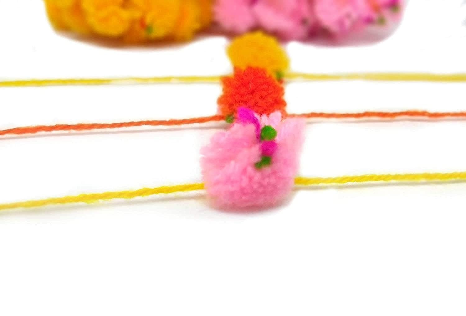 Ascension (Pack of 40) Ram Rakhi Flower Gota Pati Pooja with Pom Pom & Feather Soft Children Thread Shravan God Includes Best Brother Fridge Magnet & Roli Tilak - Image 2