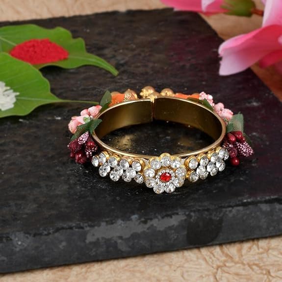 ascension Kundan bangle Metal bracelet Design Meena Rakhi Raksha Bandhan Gift Band Moli Bracelet Stone Pearl Designer Rakhi for bhabhi with Roli Tilak Pack Card - Image 5