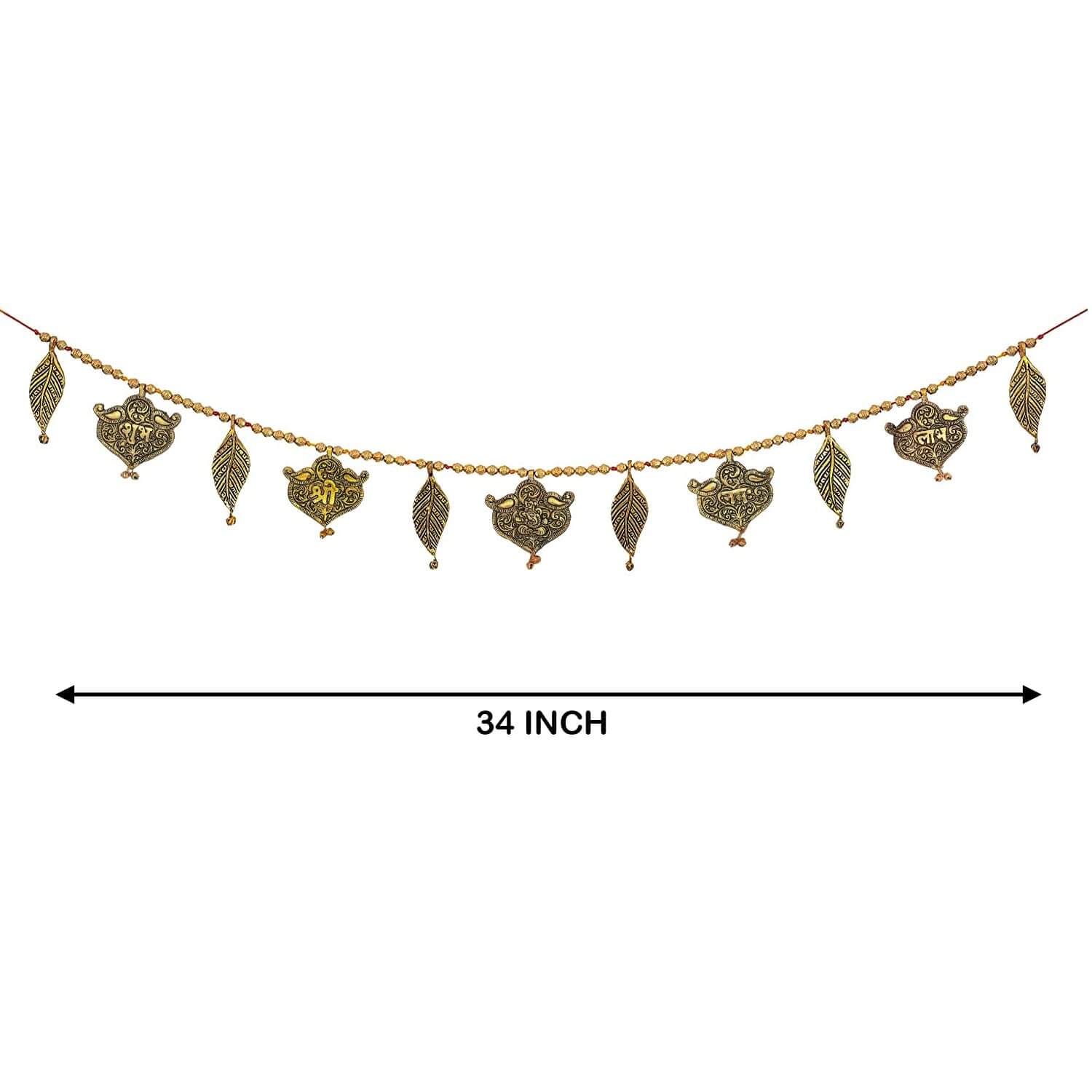 Ascension Traditional Metal Golden Designer Shree Ganesha Namah Kalash Leaf Shubh-Labh Pearl Beads Toran for Main Door Latest Home Decor Hanging Handmade Bandarwal (Design 2) - Image 3