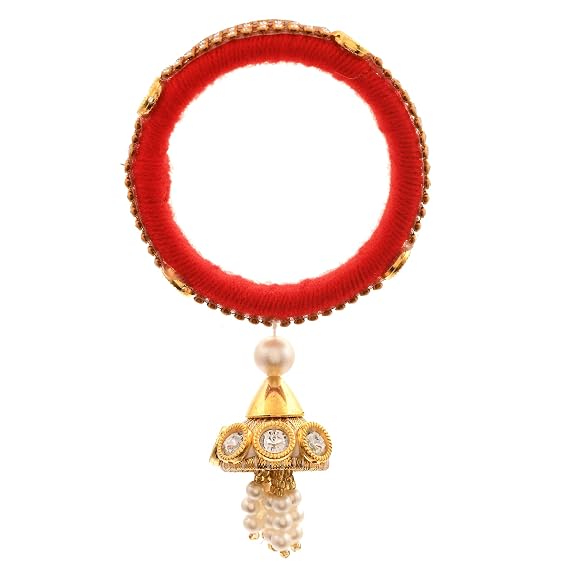 ascension Kada bangle bracelet Design Kundan Meena Rakhi Raksha Bandhan Gift Band Moli Bracelet Stone Pearl Designer Lumba Rakhi for bhabhi Sister in law with Roli Tilak Pack (Set of 2)