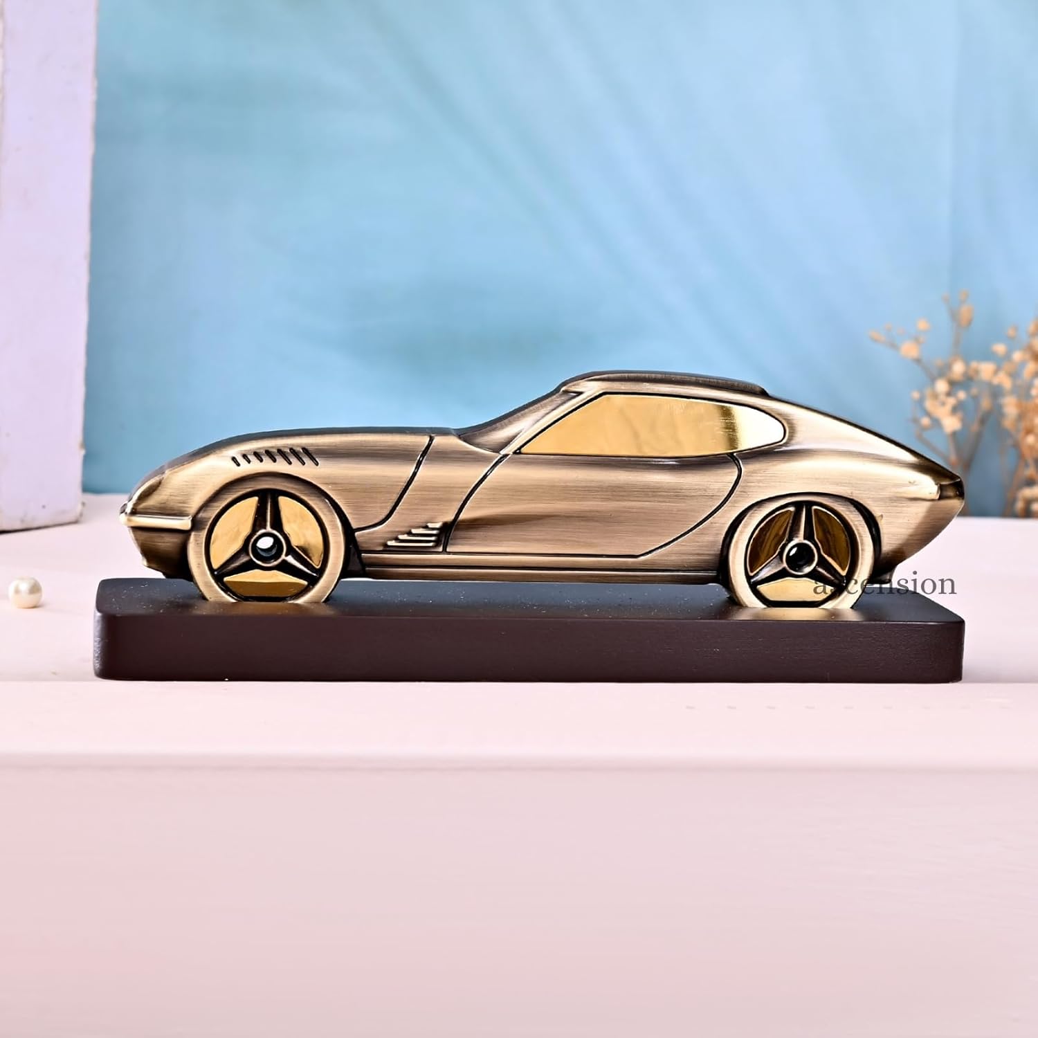 ascension Classic Car Figurine Metallic Sports Car Statue with Wooden Base Decorative Showpiece for Car Dashboard Living Room Gift Anniversary Engagement Birthday Hall Home Office Decor
