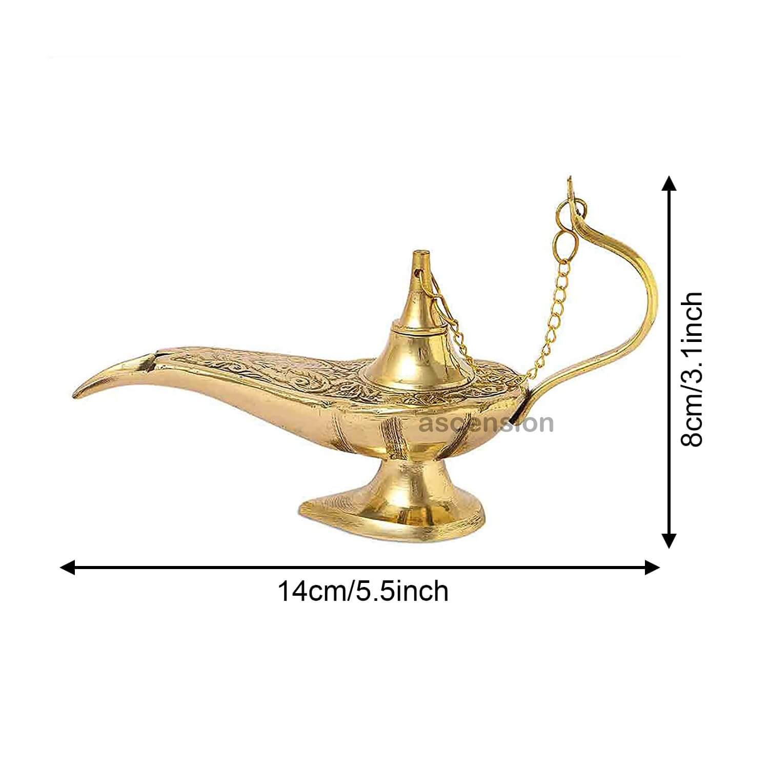 Ascension Brass Hand Crafted Metal Aladdin Chirag Lamp Home Decor Showpiece Small (Golden) - Image 2