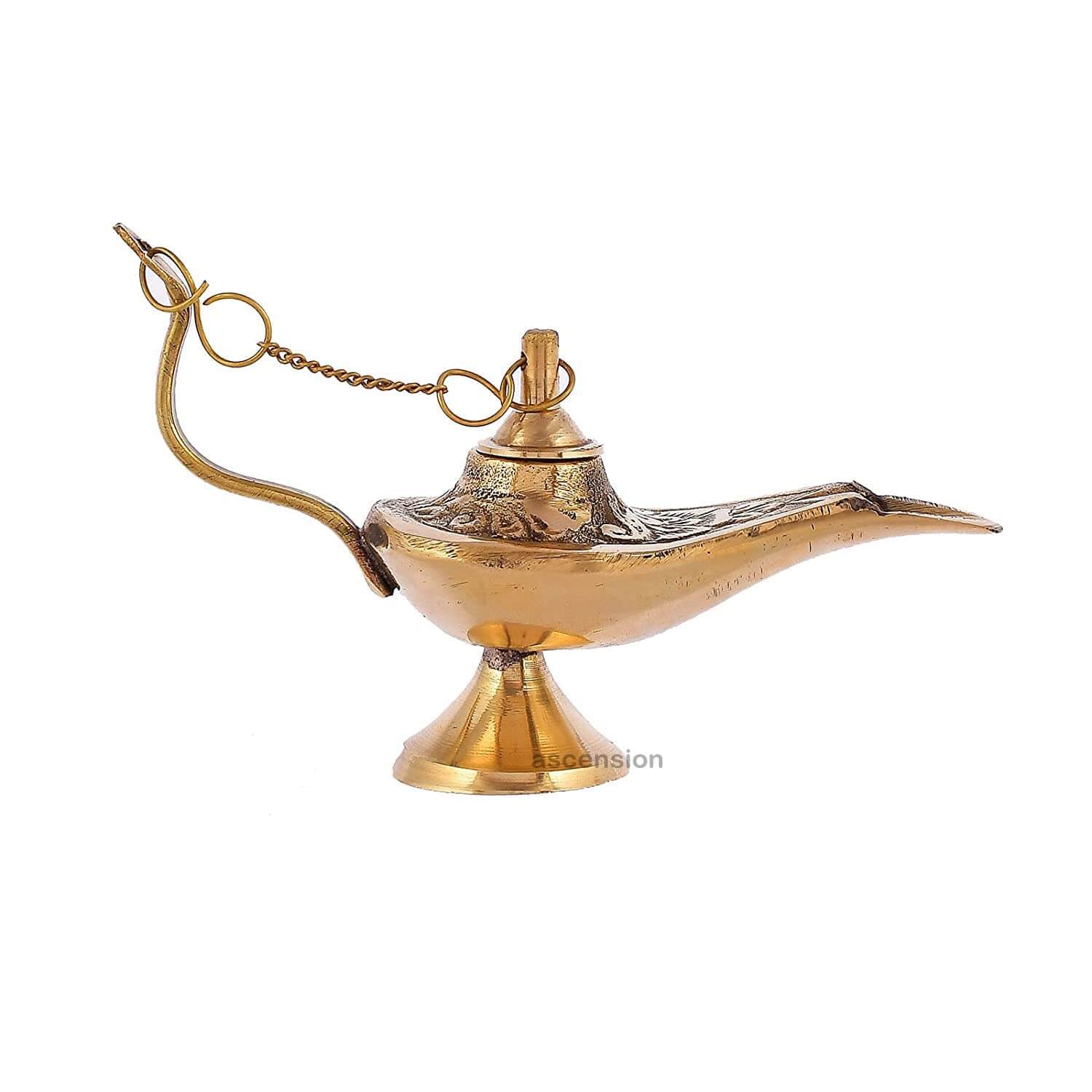 Ascension Brass Hand Crafted Metal Aladdin Chirag Lamp Home Decor Showpiece (Golden) (10x6.5cm) - Image 4