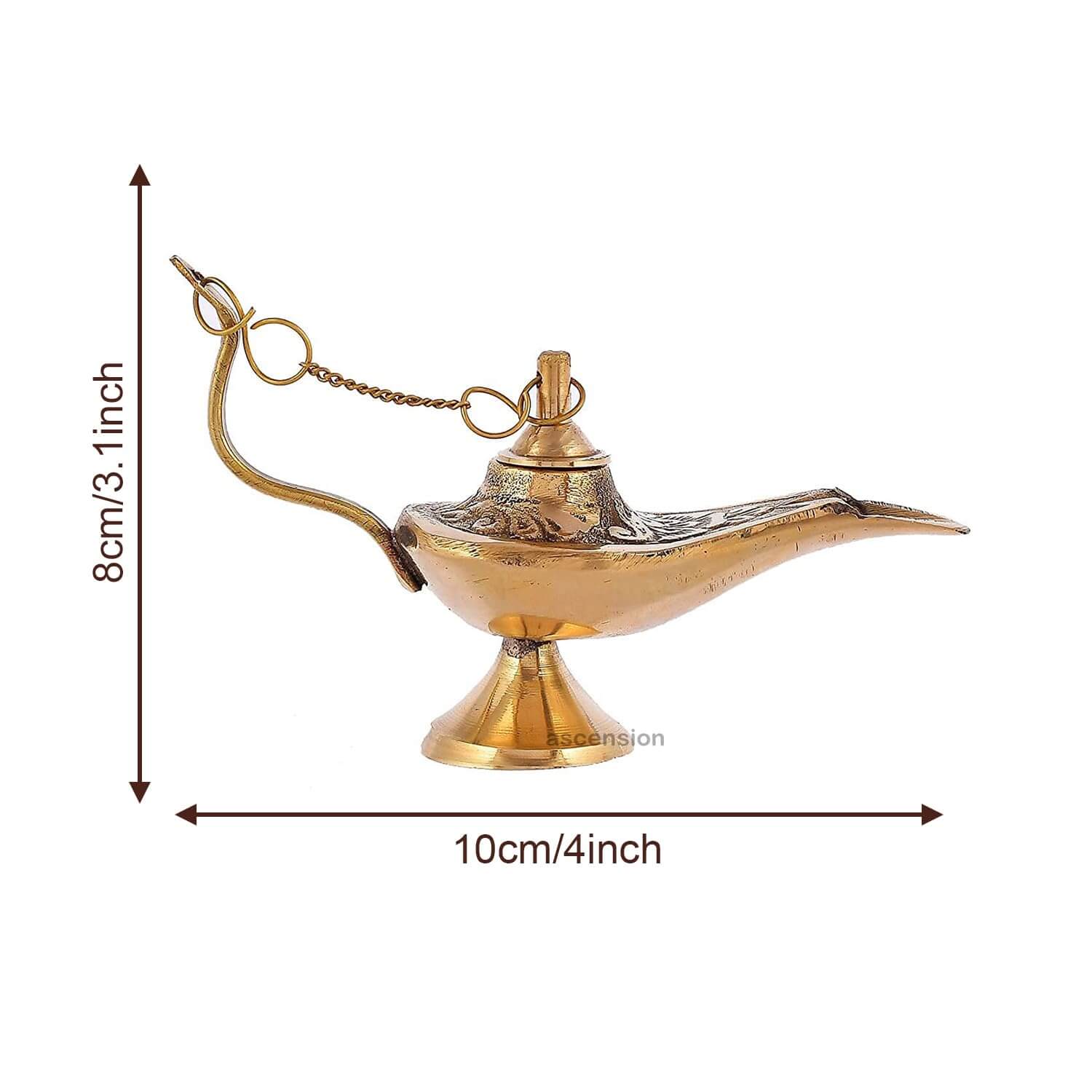 Ascension Brass Hand Crafted Metal Aladdin Chirag Lamp Home Decor Showpiece (Golden) (10x6.5cm) - Image 2