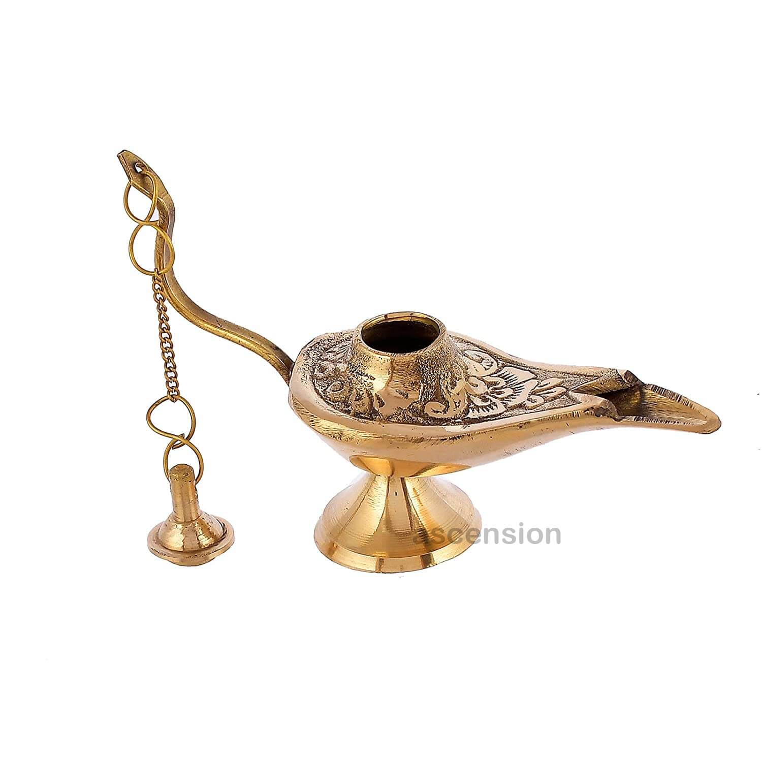 Ascension Brass Hand Crafted Metal Aladdin Chirag Lamp Home Decor Showpiece Small (Golden) - Image 3
