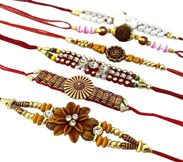 ascension ® Assorted design Kundan Meena Rakhi Raksha Bandhan Gift Band Moli Bracelet Wristbands Stone Pearl Designer Rakhi for Brother bhaiya with Roli Tilak Pack