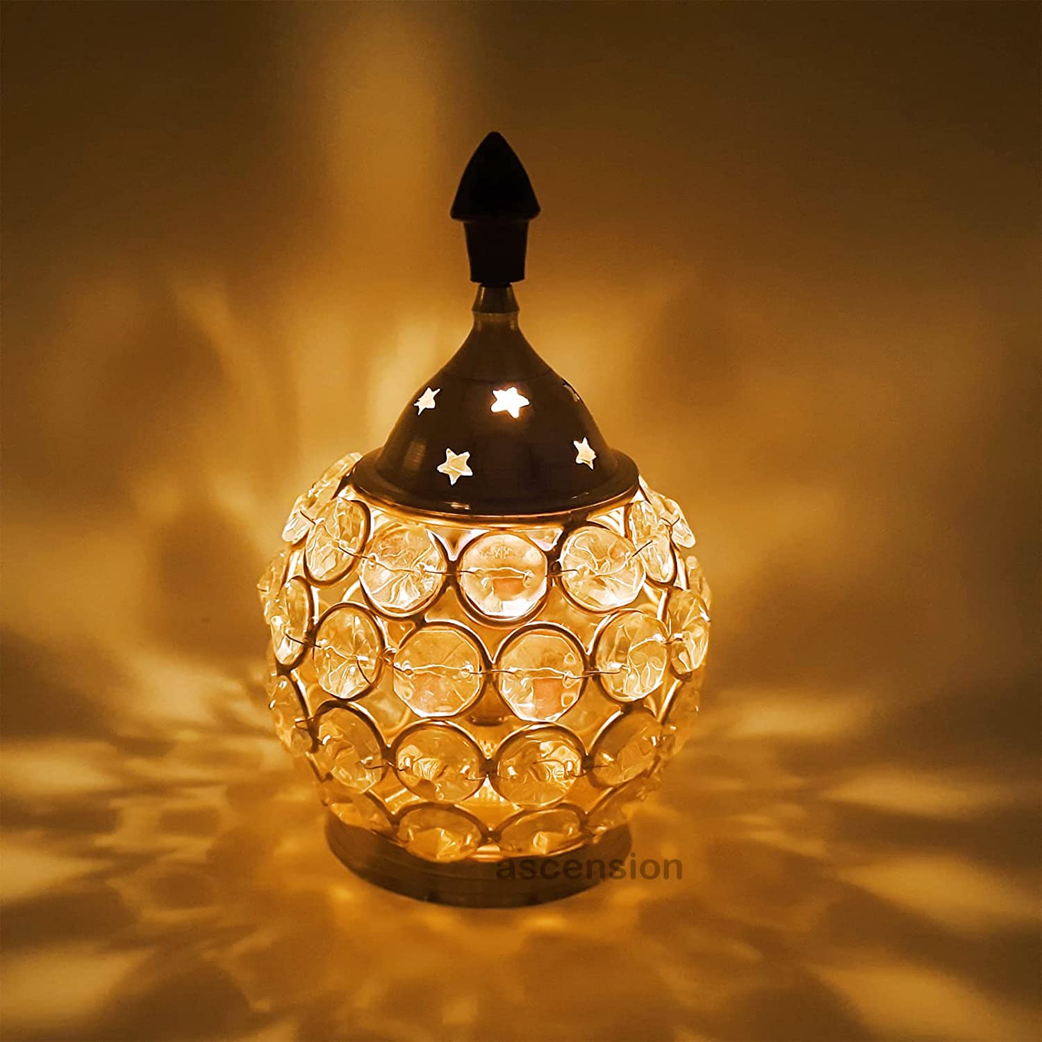 Ascension Akhand Diya Diyas Decorative Brass Crystal Oil Lamp, Tea Light Holder Lantern Oval Shape Diwali Gifts Home Decor Puja Lamp