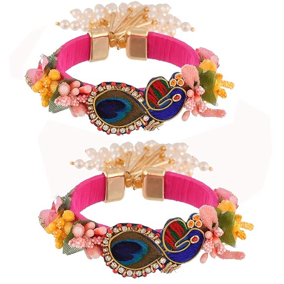 ascension Peacock Pankh Kadda bangle bracelet Design Kundan Meena Rakhi Raksha Bandhan Gift Band Moli Bracelet Stone Pearl Designer Rakhi for bhabhi with Roli Tilak Pack