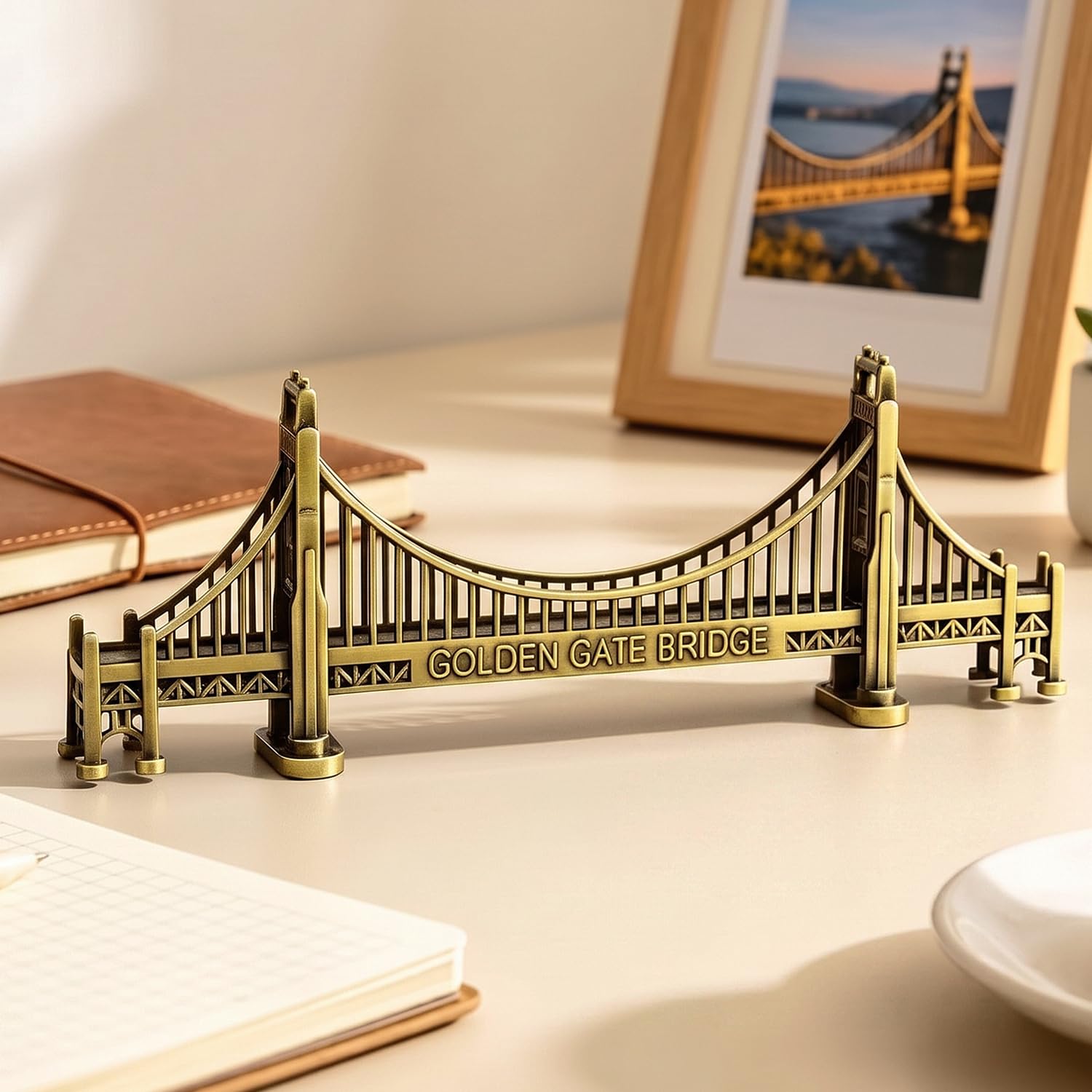 ascension Metal Golden Gate Bridge Idol Miniature Showpiece for Home & Office Decor Collectible Souvenir Statue for Office Deck, Table, Living Room, Tabletop, Desk Decor Gift for Travel Lovers