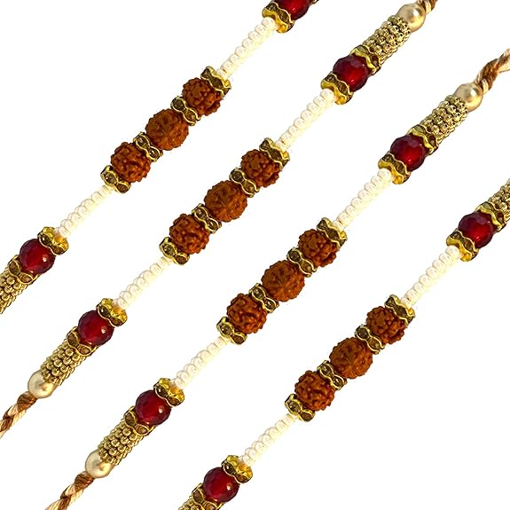 ascension ® Rudraksha Pearl Elegant Kundan Meena Rakhi Raksha Bandhan Gift Band Moli Bracelet Wristbands Stone Pearl Designer Rakhi for Brother bhaiya with Roli Tilak Pack
