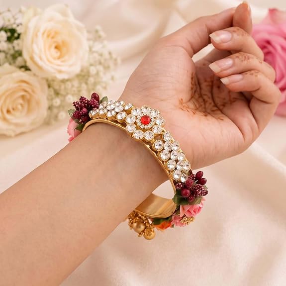 ascension Kundan bangle Metal bracelet Design Meena Rakhi Raksha Bandhan Gift Band Moli Bracelet Stone Pearl Designer Rakhi for bhabhi with Roli Tilak Pack Card - Image 3
