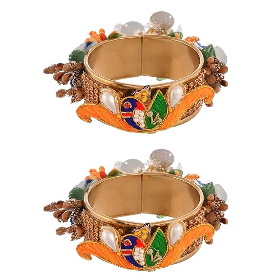 ascension Peacock Metal Kadda bangle bracelet Design Kundan Meena Rakhi Raksha Bandhan Gift Band Moli Bracelet Stone Pearl Designer Rakhi for bhabhi with Roli Tilak Pack