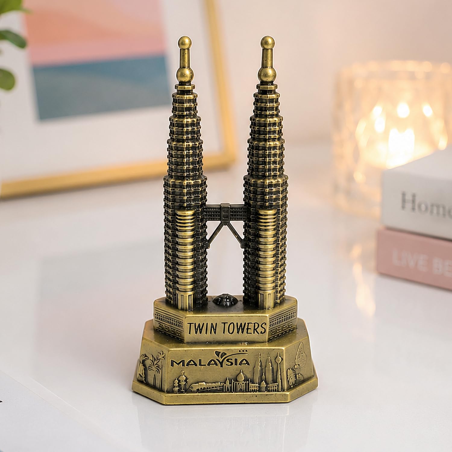 ascension Metal Malaysia Twin Towers Idol Miniature Showpiece for Home & Office Decor Collectible Souvenir Statue for Office Deck, Table, Living Room, Tabletop, Desk Decor Gift for Travel Lovers