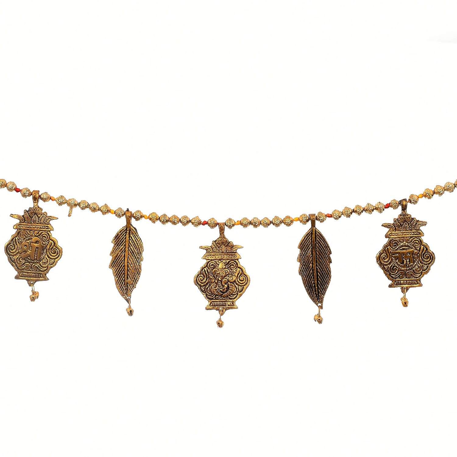 Ascension Traditional Metal Golden Designer Shree Ganesha Namah Kalash Leaf Shubh-Labh Pearl Beads Toran for Main Door Latest Home Decor Hanging Handmade Bandarwal (Design 2) - Image 4