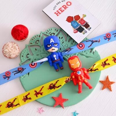 ascension Pack of 2 Kids Cartoon Rakhis for Bhaiya Raksha Bandhan Kids Rakhi Set Rakhis Rakhi with You are My Hero Fridge Magnet & Roli Tilak
