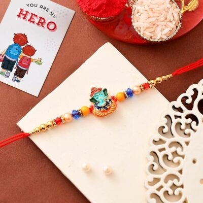 ascension Ganesh Designer Rakhi for Brother Bhaiya Bhabhi Bracelet for Raksha Bandhan Gift with You are My Hero Fridge Magnet & Roli Tilak