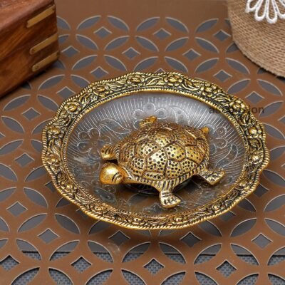 ascension Crafts Metal Feng Shui Tortoise on Plate Showpiece Tortoise for Good Luck Kachuwa Good Luck Home Decorative Items Decorative Items for Living Room & Feng Shui Items for Home